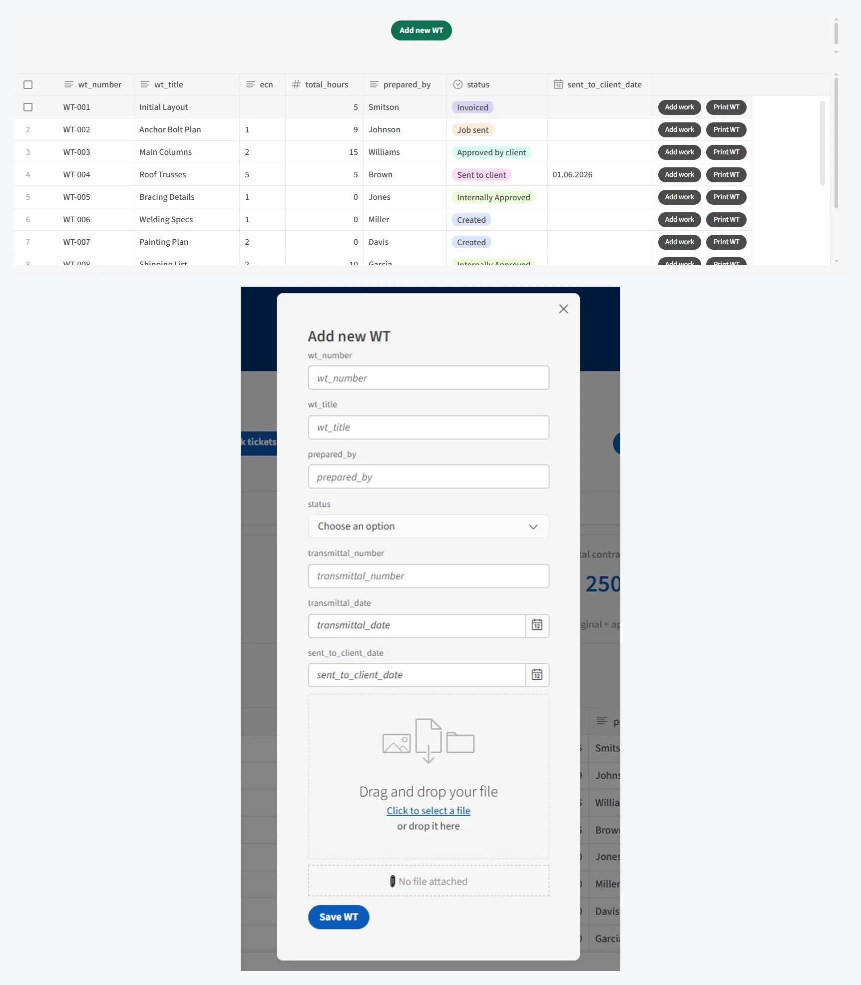 Work ticket list and the new work ticket form